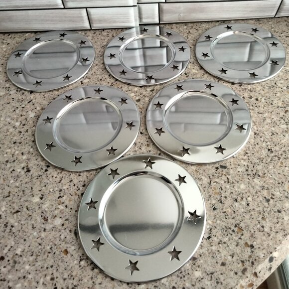 New SET OF 6 Chrome Metal Candle Trays - Picture 1 of 2